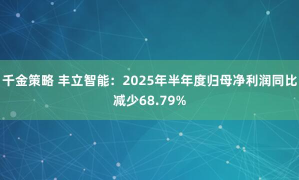 千金策略 丰立智能：2025年半年度归母净利润同比减少68.79%