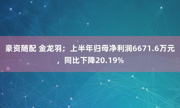 豪资随配 金龙羽：上半年归母净利润6671.6万元，同比下降20.19%