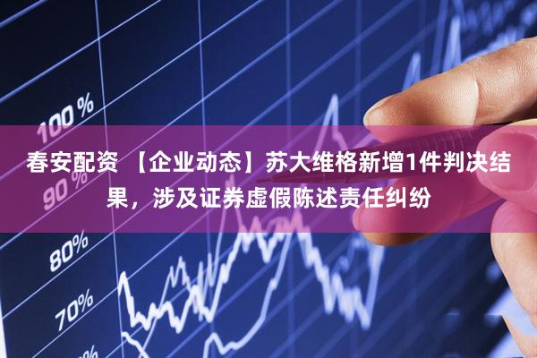 春安配资 【企业动态】苏大维格新增1件判决结果，涉及证券虚假陈述责任纠纷
